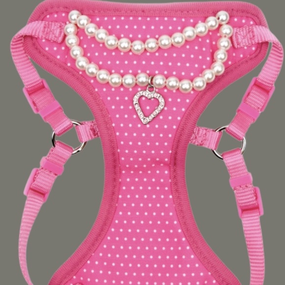 NWT Vibrant Life Harness Pink Polka dot with pearls and a heart. Size Medium - Picture 5 of 9